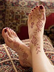 Tiebeauty 2件組可重複使用花卉海娜紋身模板套裝，玫瑰藤蔓 Mehndi 模板，適用於手臂、手部與全身彩繪，適合日常、節慶與身體藝術 - 黑色 - 查看 3