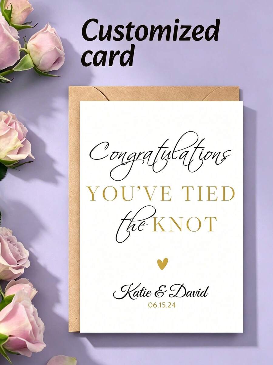 Personalized Couple Wedding Greeting Card - Customized Name & Date, Suitable For Engagement, Anniversary, Valentine's Day - Unique Small Business Thank You Card - Multicolor - View 1