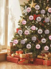 9pcs Christmas Ball Ornaments, Christmas Tree Decorations, Shatterproof Plastic Ball Ornaments, Suitable For Home Indoor Decor, Christmas Tree Decorations, Holiday Party Decorations - Pink - Style 1 - View 3