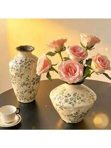 1pc Vintage Green Crackle Glaze Ceramic Vase, Suitable For Living Room, Dining Table Decor, Gift, Home Decoration, Room Decoration, Fresh Flower Arrangement - Multicolor - View 5