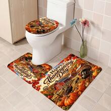 1pc/4pcs Autumn Harvest Country Farmhouse Turkey & Pumpkin Pattern Multi-Functional Bathroom Decor Shower Curtain Set, Free 12 Hooks, Premium Holiday Atmosphere, Bathroom Mat, U-Shaped Floor Mat And Round Toilet Lid Cover, Suitable For All Scenes Decoration Bathroom Set - Autumn Harvest Turkey and Pumpkin - View 5