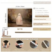 1pc Framed Canvas Wall Art, Cute Pink Ghost Holding Candle Canvas Wall Hanging, Vintage Autumn Forest Oil Painting, Dark Academia Style Halloween Atmosphere Decor, Suitable For Modern Home Decor, Room Decor, Dorm Decor, Bedroom Decor, Bathroom Decor, Kitchen Decor, Dining Room Decor, Living Room Decor, Office Decor, School Decor, Ghost Art, Gothic Halloween Poster, Halloween Decor, Halloween Home Decor, Ghost, Horror Decor - Pink Ghost - View 14