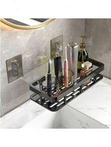 A Bathroom Triangle Basket Suction Cup Wall-Mounted Space Aluminum Shower Room Triangle Punch-Free Bathroom Corner Storage Rack - Black Rectangular Style - View 1
