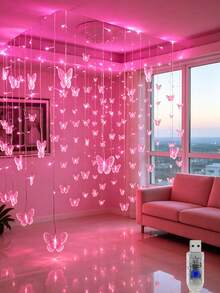 6M Starry String Lights Indoor, USB Powered, 8 Modes, 96LED Butterfly String Lights 3.5M, Outdoor Waterproof Transparent Wire Fairy Lights, Flashing String Lights, Suitable For Living Room, Christmas Tree, Bedroom, Wedding Decoration, Christmas Decoration - Pink - View 3