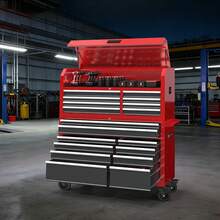 Rolling Tool Chest With Wheels, Heavy Duty Tool Cabinet Storage Organizer Box, Mobile Mechanic Utility Cart With Lockable Wheels Foam Liners Connecting Rods For Vertical Stacking, Red, Pack Of 1 - Red - View 3