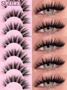 MAANGE 7 Pairs Segmented Fluffy False Eyelashes, 11-16mm, Cartoon Style False Eyelashes, Transparent Band False Eyelashes, Soft 3D Faux Mink False Eyelashes, Lightweight Fluffy Faux Mink False Eyelashes, Strip False Eyelashes, Suitable For Daily Use, Women's Travel, Party, Work And Other Occasions, False Eyelashes, Eyelashes - Black - View 5