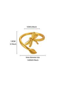 Anillo de mujer con diseño de libélula y hoja chapado en oro de 18K, anillo ajustable abierto resistente a la decoloración, joyería de boda única, adecuado para vacaciones, fiestas y accesorios de baile, regalo perfecto de cumpleaños/aniversario para novia/mamá/mejor amiga - Varios - Ver 9