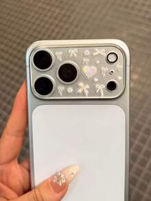 時尚可愛卡通塗鴉愛心蝴蝶結貼紙 透明相機保護膜 相容 iPhone 17 Pro Max 17 Pro 17 16 15 14 13 Pro Max 鏡頭相機保護膜 - 鐳射愛心蝴蝶結 - 查看 3