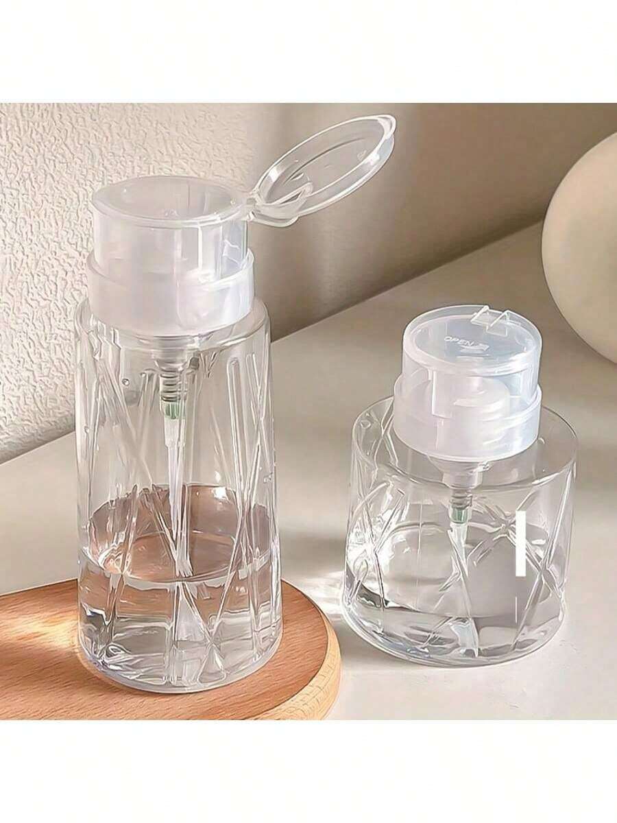 1pc High Transparency Nail Polish Remover/Alcohol Dispenser Bottle, Transparent Press-Down Lockable Empty Nail Art Bottle - Multicolor - View 1