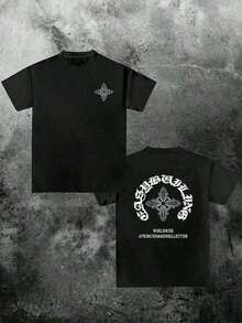Men's T-Shirts, T-Shirt With Gothic Cross Print, Oversized T-Shirt For Men, Spring-Summer Collection From Streetwear Worldwide. - 黑色 - 查看 1