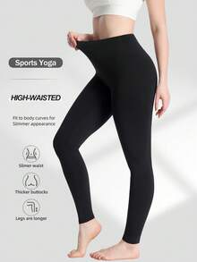 Spring Summer Autumn Solid Color Women's Tight Leggings, Running Workout Sports Long Pants, Home Casual Long Pants Black - Black - View 3