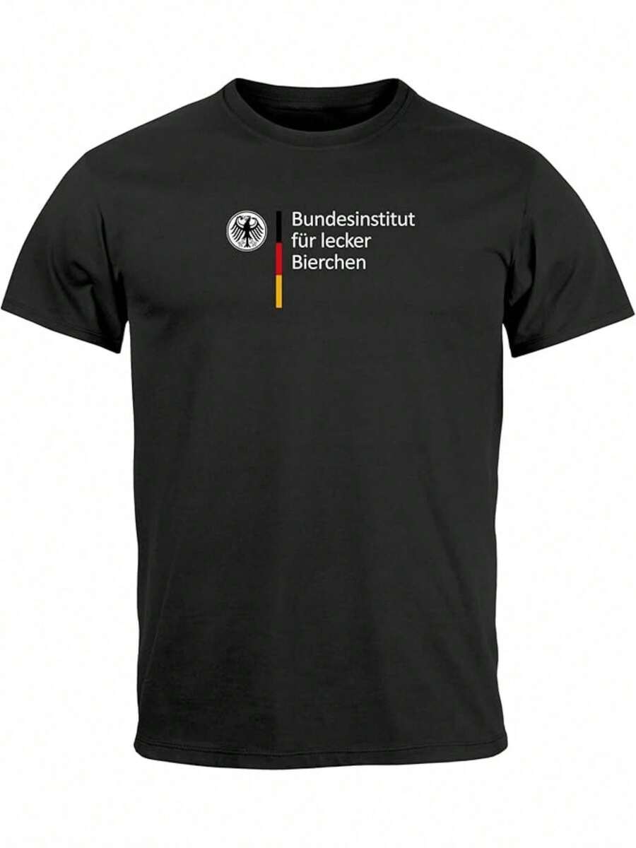 Bundesinstitut für lecker Bierchen Motiv Herren-Shirt mit Adler-Wappen und Deutschland-Farben-Design, das auf humorvolle Weise die Liebe zum Bier zelebriert. Ideales Geschenk für Bierliebhaber. - Schwarz - Übersicht 1