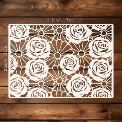 Plantillas de pintura con patrón floral reutilizables, adecuadas para arte de pared DIY, scrapbooking y relieve - Plástico PET duradero, fácil de usar 11.7" X 8.3"