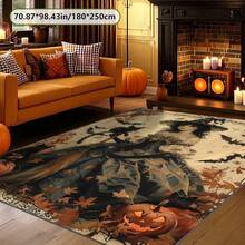 1pc Halloween Witch Decor Rug, Witch And Bat Rug, Halloween Essential Rug - Washable And Easy To Clean, Suitable For Living Room, Bedroom, Kitchen, Study, Entrance, Laundry Room, Home Decor Gift Rug; Living Room Rug: Living Room Rug, Rug, Living Room Area Rug, Area Small Rug, Mat, Home Decor, Large Living Room Rug, Living Room Home Decor, Room Decor, Washable Rug - Multicolor - View 1