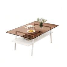 Coffee Table Made Of Tempered Glass, Rectangular Coffee Table, Metal Legs, Modern Living Room Table, H42.5/W98/D58 Cm - 棕色+白色 - 查看 1