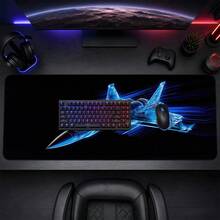 Blue Holographic Fighter/Red Neon Light Trail Transparent Motorcycle Rider Extended Gaming Mouse Pad, Large Non-Slip Rubber Waterproof Keyboard Desk Mat, Suitable For PC Laptop Gaming Office Desktop Decoration - View 5