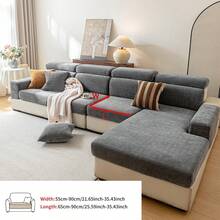 1pc Solid Color Herringbone Chenille Sofa Cover Set, Non-Slip Washable Sofa Cushion Cover, Suitable For Home Pet Owners And Children, Neutral Wabi-Sabi Minimalist Furniture Protector, Living Room Villa Daily Decor, Multiple Sizes - Grey - View 11