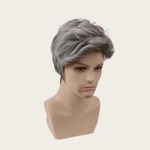 Men Mixed Salt Pepper Grey Brown Short Wig Heat Resistant Synthetic Wig For Daily Office Halloween Cosplay Costume Wig - Maroon - View 4