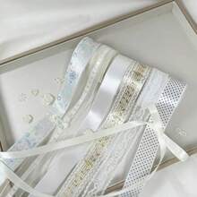 金箔印花緞面蕾絲緞帶套組，多款圓點、蝴蝶、音符緞帶，DIY胸針掛繩禮品包裝裝飾手工藝材料 - A - 查看 4
