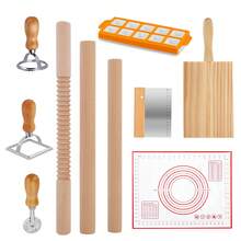 Complete Pasta Making Tool Set, Wooden Gnocchi Board Ravioli Stamp Cutter Kit With Rolling Pins, Dough Scraper, Silicone Baking Mat & Ravioli Mould Tray, Homemade Italian Pasta Dumpling Making Kit For Home Kitchen - View 4