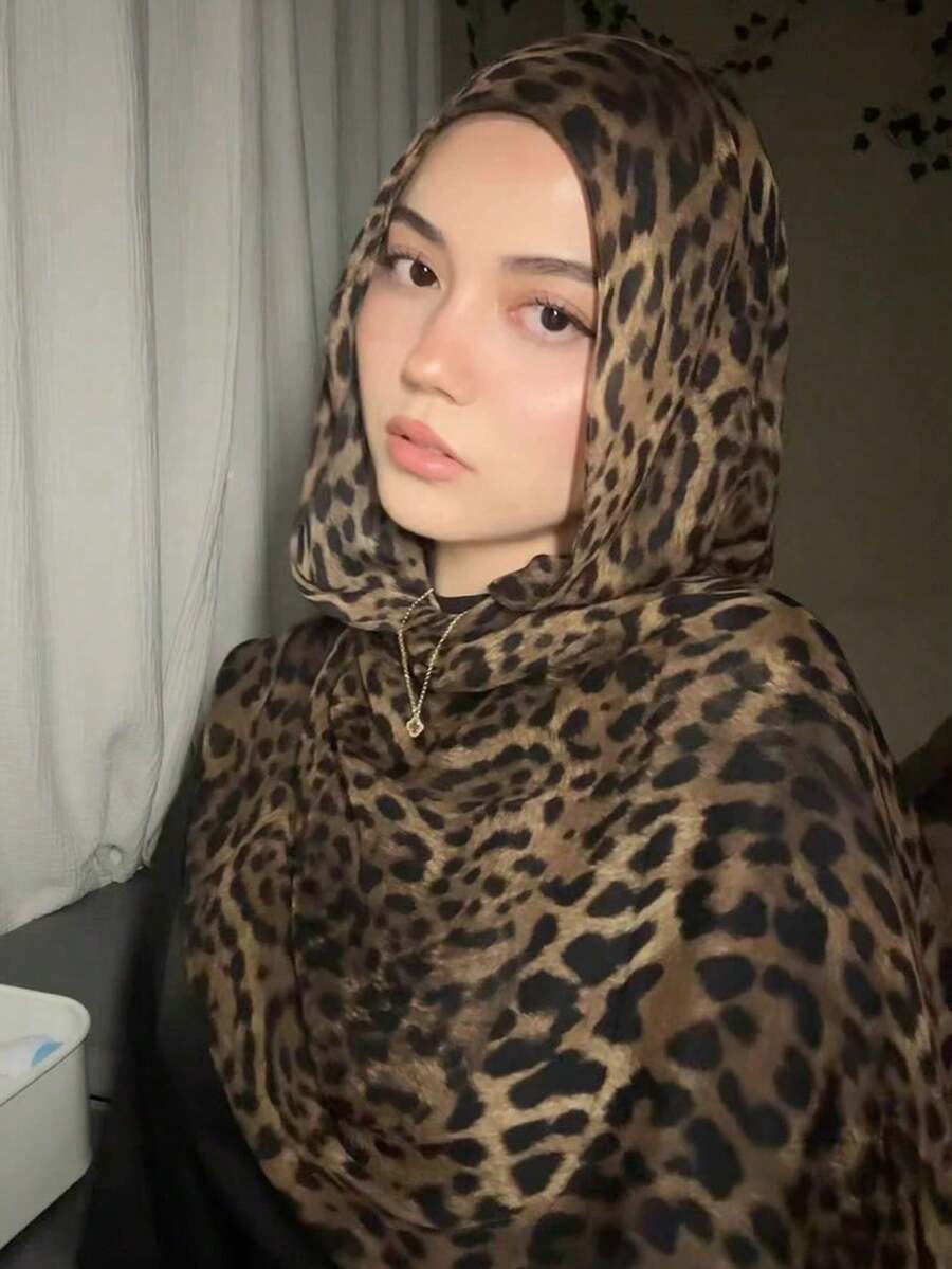 2PCS Women's Bohemian Style Fashion Ink Painting Leopard Print Scarf, Spring/Summer Street Casual Hijab Sun Protection Shawl, Suitable For Daily Wear, Suitable For Summer Beach