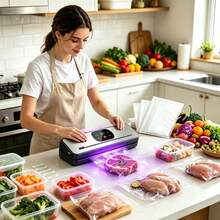 Vacuum Sealer Machine With Digital Display, Automatic Food Sealing Machine, Compact Mini Vacuum Packaging Machine, Suitable For Meat, Vegetables And Fruit Storage, Comes With 10 Vacuum Bags, Ideal For Meal Prep And Camping Use - Multicolor - View 7