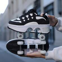 Men's One-Click Retractable Heel Roller Skates, Convenient To Carry, Walkable And Fast-Gliding Inline Skates, Men's Wheeled Sports Shoes, Men's Roller Skates, Unisex All-Season - Black - View 10