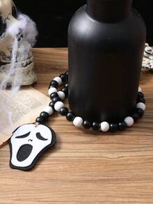 1pc Halloween Ghost Face Beaded Tassel Hanging Ornament, Spooky Layered Tray Fireplace Decor, Trick Or Treat Halloween Eve, Autumn Gothic Farmhouse Dark Aesthetic Front Door Window Indoor Party Seasonal Wall Haunted Desktop Display Ornament - Multicolor 7 - View 6