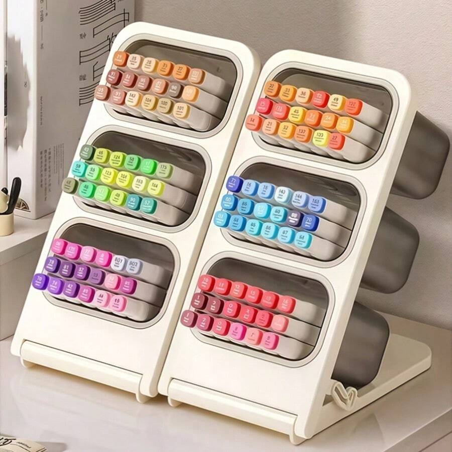 Desktop Slanted Pen Holder Storage Box - Large Capacity For Students And Office Use, Marker And Pen Holder, Detachable Pencil Storage Rack, Office Desk Supplies, Organizer, Divider, Desk And Drawer Storage Box - Large Capacity - View 1