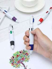 6pcs Retractable Shuttle Pens, 4-In-1 Fluorescent Ballpoint Pens With Ring Cap, Paired With Multi-Color Keychain, Suitable For Office, Study, Students And Various Occasions, Ideal Gift - A - View 5