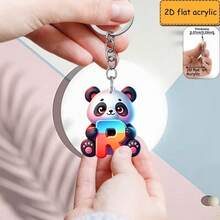 1pc Cute Panda Holding Letter A-Z Cartoon Animal Bag Charm, Colorful Alphabet Pendant, Key Ring For Car Keys Backpack, Kawaii Gift For Friends - Multicolor - View 8