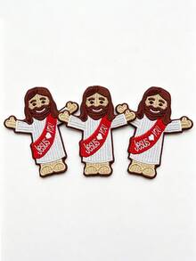 1pc/2pcs/3pcs/4pcs/6pcs Jesus Loves You Patch Chibi Religious Christian Embroidered Iron On - Multicolor - View 11