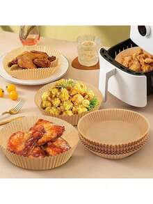25/50/100/200pcs Square Disposable Air Fryer Liners, Paper Air Fryer Liners, Paper Basket Bowls, Baking Trays, Oven Accessories, Baking Tools, Kitchen Gadgets, Kitchen Accessories - Natural Round - View 4