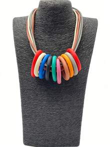 MARLIWOO 1pc Exaggerated Vintage Geometric Choker Necklace, Handmade Niche Personalized Minimalist Versatile Fashion Vacation Style Jewelry - Multicolor - View 12