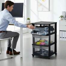 Office Cabinet - Black Multipurpose Organizer With Wheels - View 4