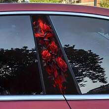 Red Rose Cross Pattern Glossy Car Sticker, For Vehicle Decoration, B-Pillar Protective Film Decal - Decorative Stickers - View 5