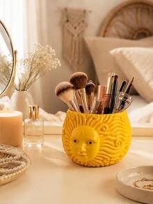 1pc Bohemian Style Resin Makeup Brush Storage Bucket, Style, Desktop Pen Holder, Office Supplies, Makeup Brush Storage Box, Home Decoration, Storage Jar, Miscellaneous Item Organizer. - A - View 5