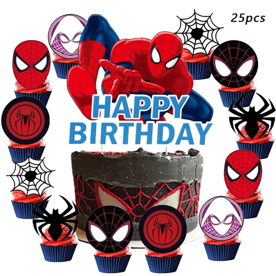 25pcs Cake Topper,Cupcake Toppers, Birthday Decorations, Theme Party Supplies, Cake Decorations, Birthday Party Decorations - Cartoon - View 1