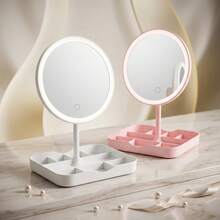 Espejo de maquillaje LED con luz de 3 colores & 3 niveles de atenuación, CRI 95 alta reproducción de color, control táctil, con base de almacenamiento, recargable por USB, 500mAh - BS-06 - Ver 8