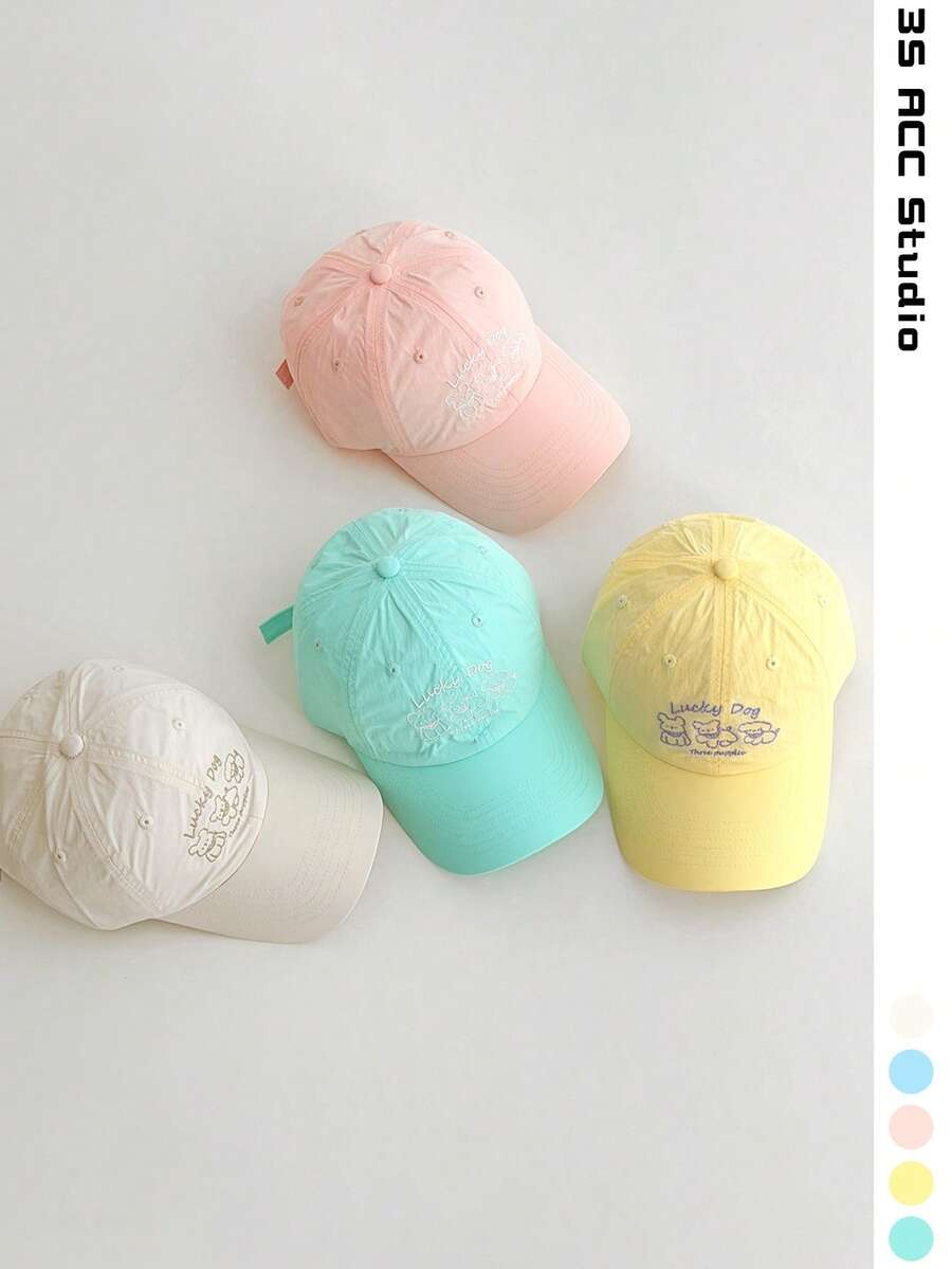 女款卡通動物軟頂快乾字母刺繡棒球帽，輕量透氣運動帽，春夏用，修飾臉型防曬旅行帽