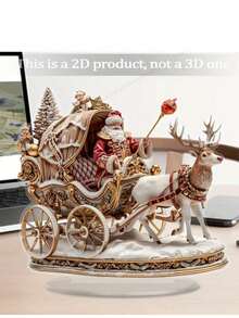 1 pieza Estatua de trineo de Papá Noel de estilo bohemio de acrílico con renos, letrero y placa con tema navideño, decoración de sobremesa multiusos para el hogar, la oficina y regalos festivos, incluye base - Multicolor - Ver 13