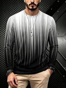 European & American Style Men's Gradient Vertical Striped Long Sleeve Crew Neck Minimalist Casual Daily Shirt - Multicolor - View 3