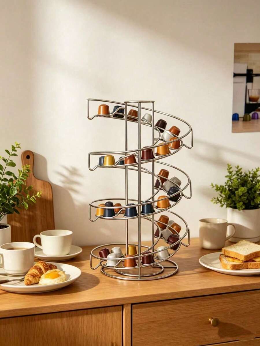 1 Portacapsule da caffè, Portacapsule per la sala da tè, Portacapsule rotante a 360 gradi, Portacapsule in metallo di grande capacità - CP002 Porta capsule di caffè a spirale - Visualizzare 1