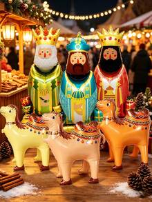 6pcs Set Oversized 3D Camel Balloons, Suitable For Epiphany, Three Kings Day, Christmas, Nativity Party, Family Gathering, Supermarket Store, Classroom Decoration And Photo Props Halloween - King + Camel - View 3