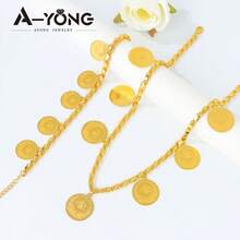 Arabian Style Lira Coin Jewelry Set 21K Gold Plated Dubai Bride Wedding Necklace Bracelet Earrings Middle Eastern Women Vintage Party Jewelry - Charm Jewelry - View 9