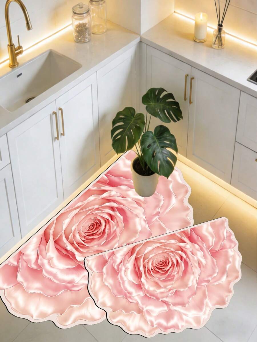 1pc Black & Gold Floral Diatomaceous Earth Bath Mat, Bathroom Rug, Door Mat, Small Area Rug, Home Decor, Outdoor Mat, Bedroom Carpet, Washable - Multicolor 9 - View 1