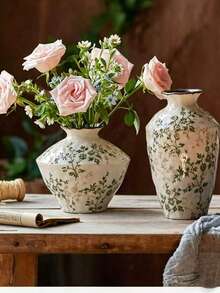 1pc Vintage Green Crackle Glaze Ceramic Vase, Suitable For Living Room, Dining Table Decor, Gift, Home Decoration, Room Decoration, Fresh Flower Arrangement - Multicolor - View 2