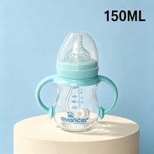 1件 150ml/240ml 玻璃嬰兒奶瓶，耐熱至400℃，柔軟矽膠防脹氣奶嘴，耐咬，重力球吸管讓吸吮更順暢，適合嬰兒多個階段使用 - 藍色 - 查看 9