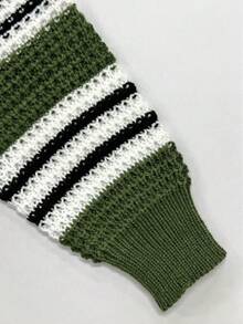 Cardigan Wanita Motif Garis Hijau Musim Gugur/Dingin, Dengan Saku, Lengan Panjang, Bagian Depan Terbuka, Gaya Liburan - MultiWarna - View 7