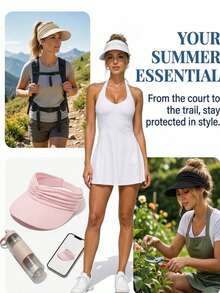 1 Stück Damen UPF 50+ UV-Schutz Sonnenhut, Damen Outdoor Sport Sonnenhut, Cut Out Hut, leichter faltbarer Pferdeschwanz Sport Hut, geeignet für Sport, Strand, Golf, Wandern - Verschiedenfarbig - Übersicht 5